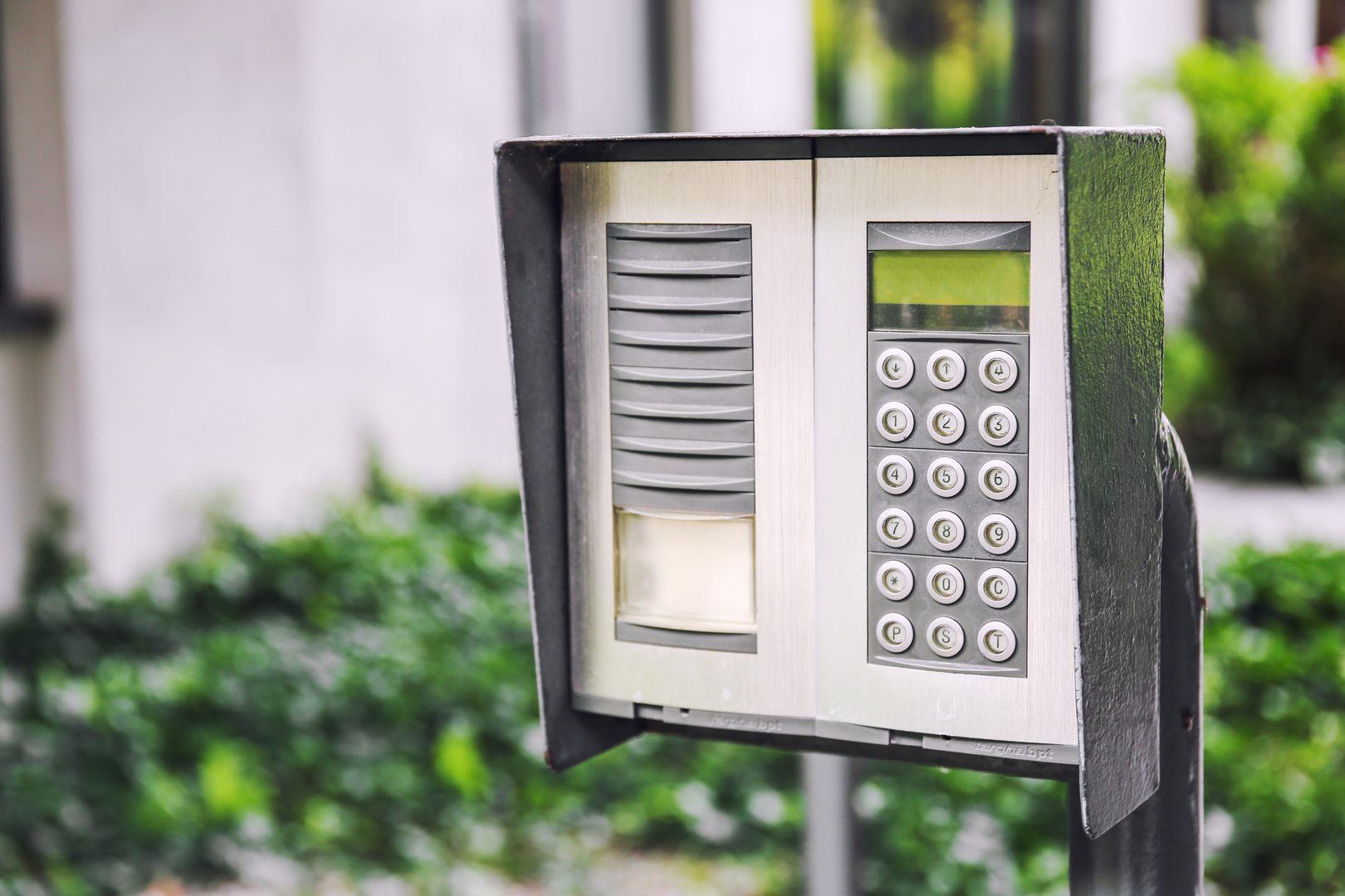 Close-up of building intercom