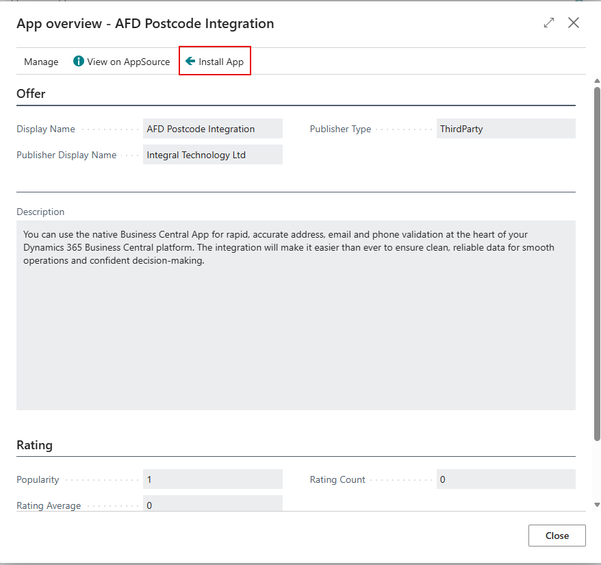 Click on the app in the list and select Install App