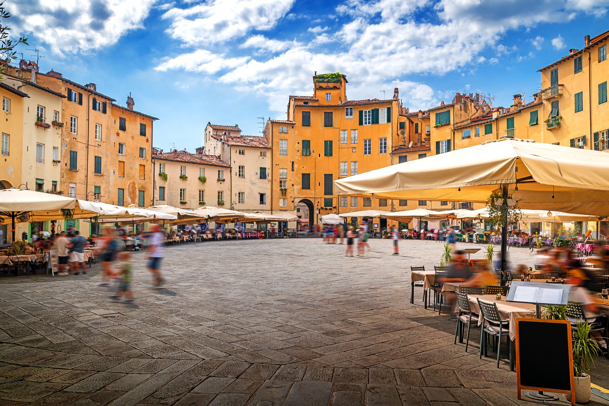 Famous Piazza dell'Anfiteatro at Luccy in Tuscany, Italy