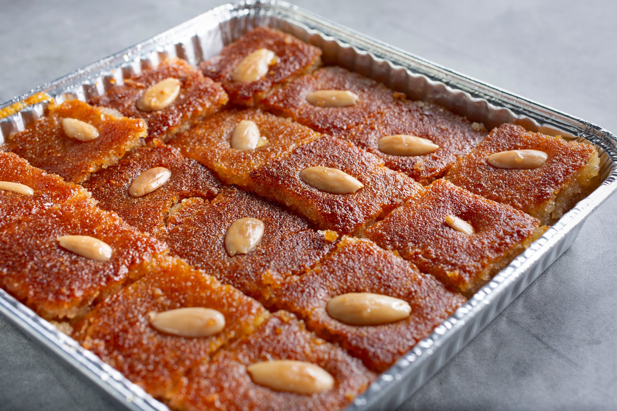 A view of a catering tray of namoura.