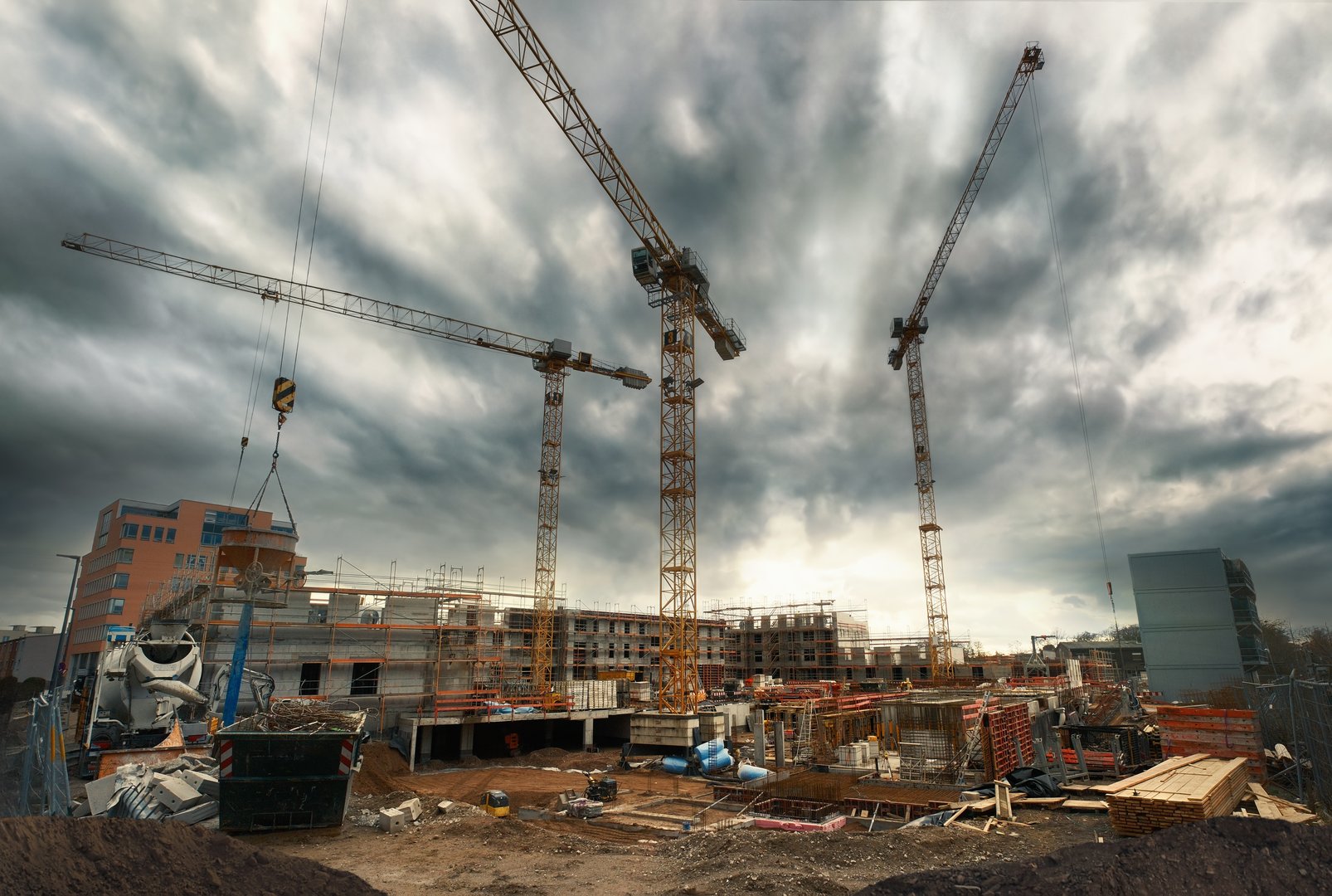 UK construction site with cranes
