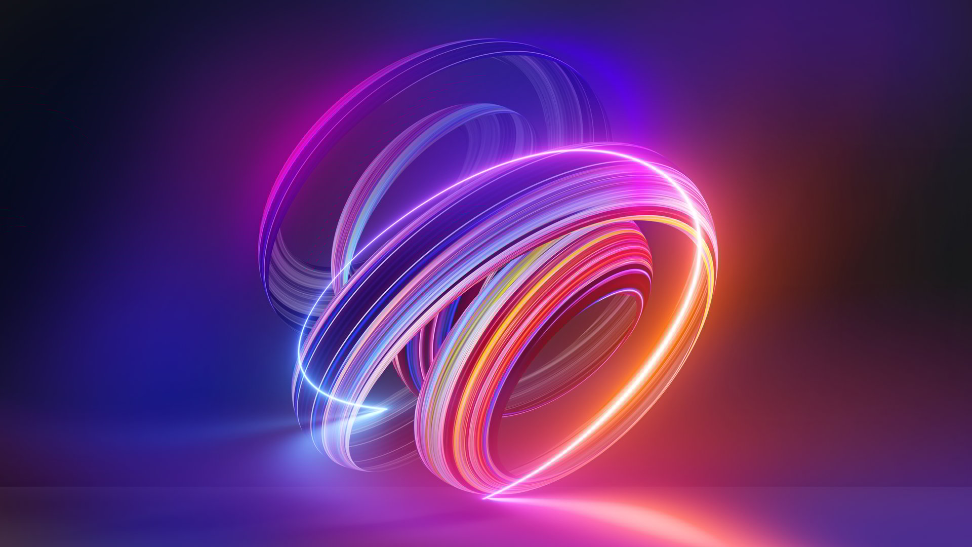 3d render, colorful background with abstract shape glowing in ultraviolet spectrum, curvy neon lines. Futuristic energy concept
