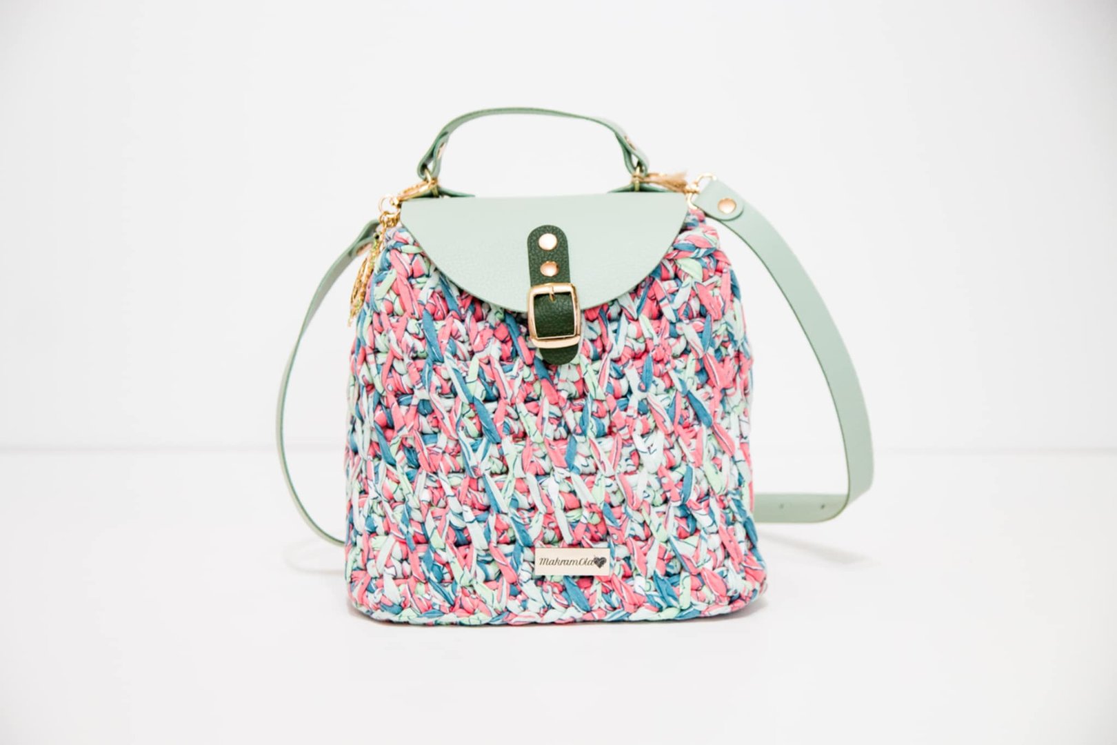 Plecak Miętowy z pastelowym splotem