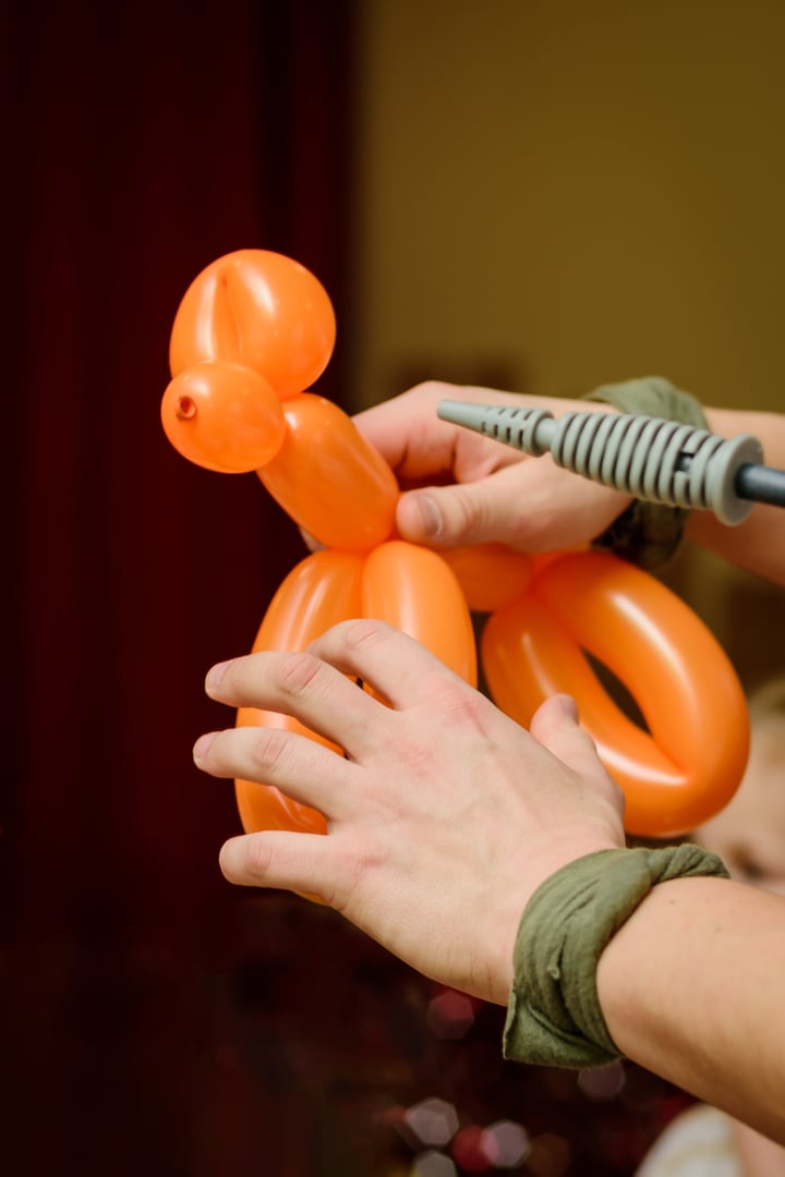 Hands form with a balloon dog. Party, animators, birthday concept