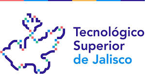 Logo of Tecnológico Superior de Jalisco with a pixelated map design and text on a white background.