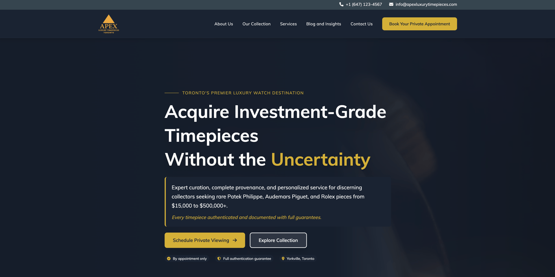 Apex Luxury Timepieces Toronto Website