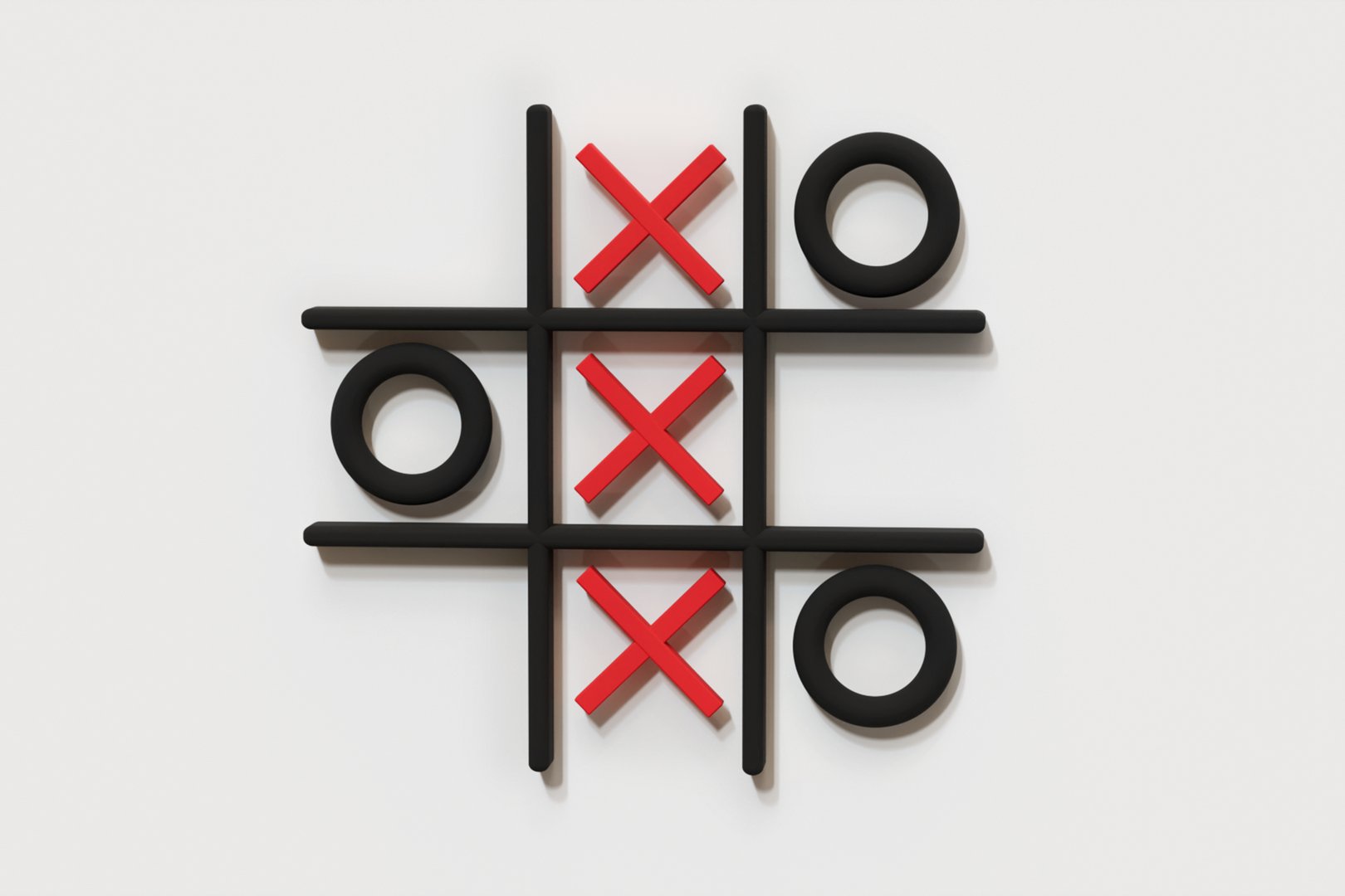 Game tic-tac-toe on white background, 3D model of the game