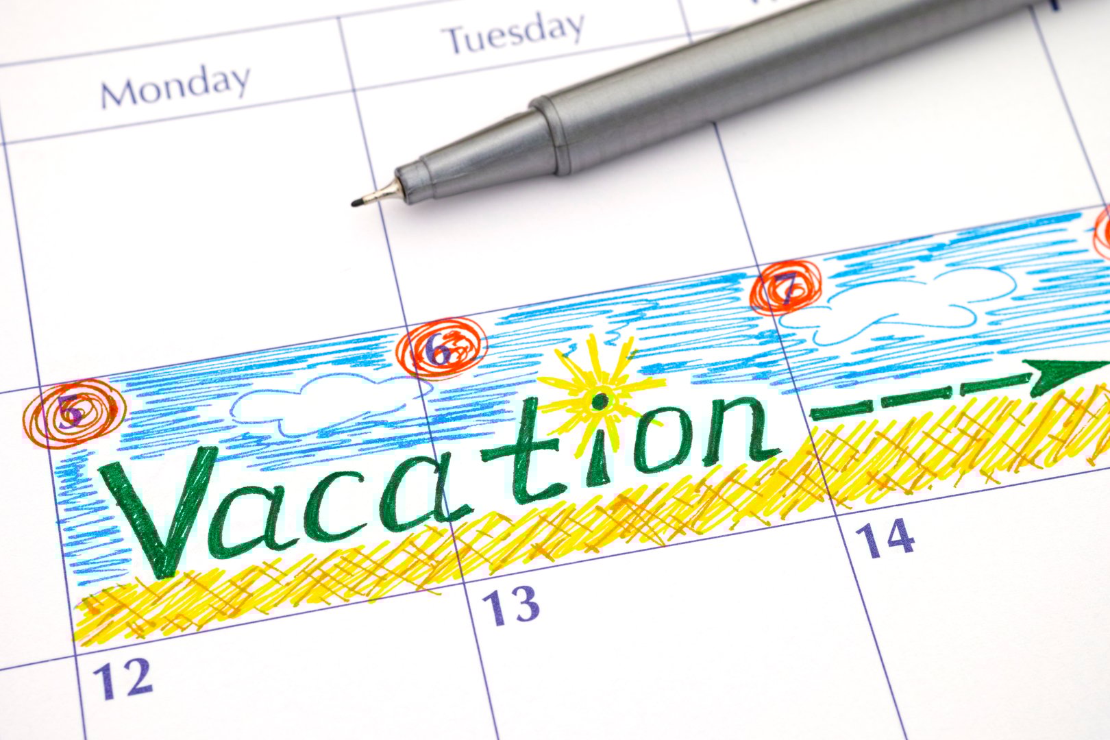 Reminder Vacation in calendar with pen