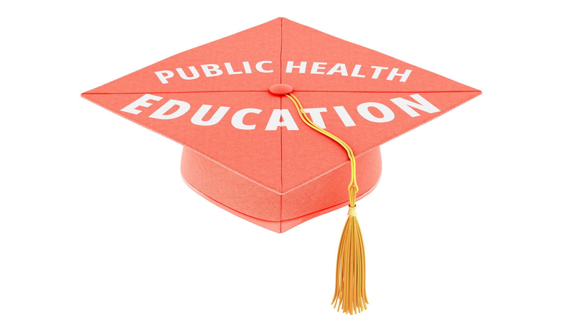 Public Health Education concept. Coral academic mortarboard, graduation cap. 3D rendering isolated on white background