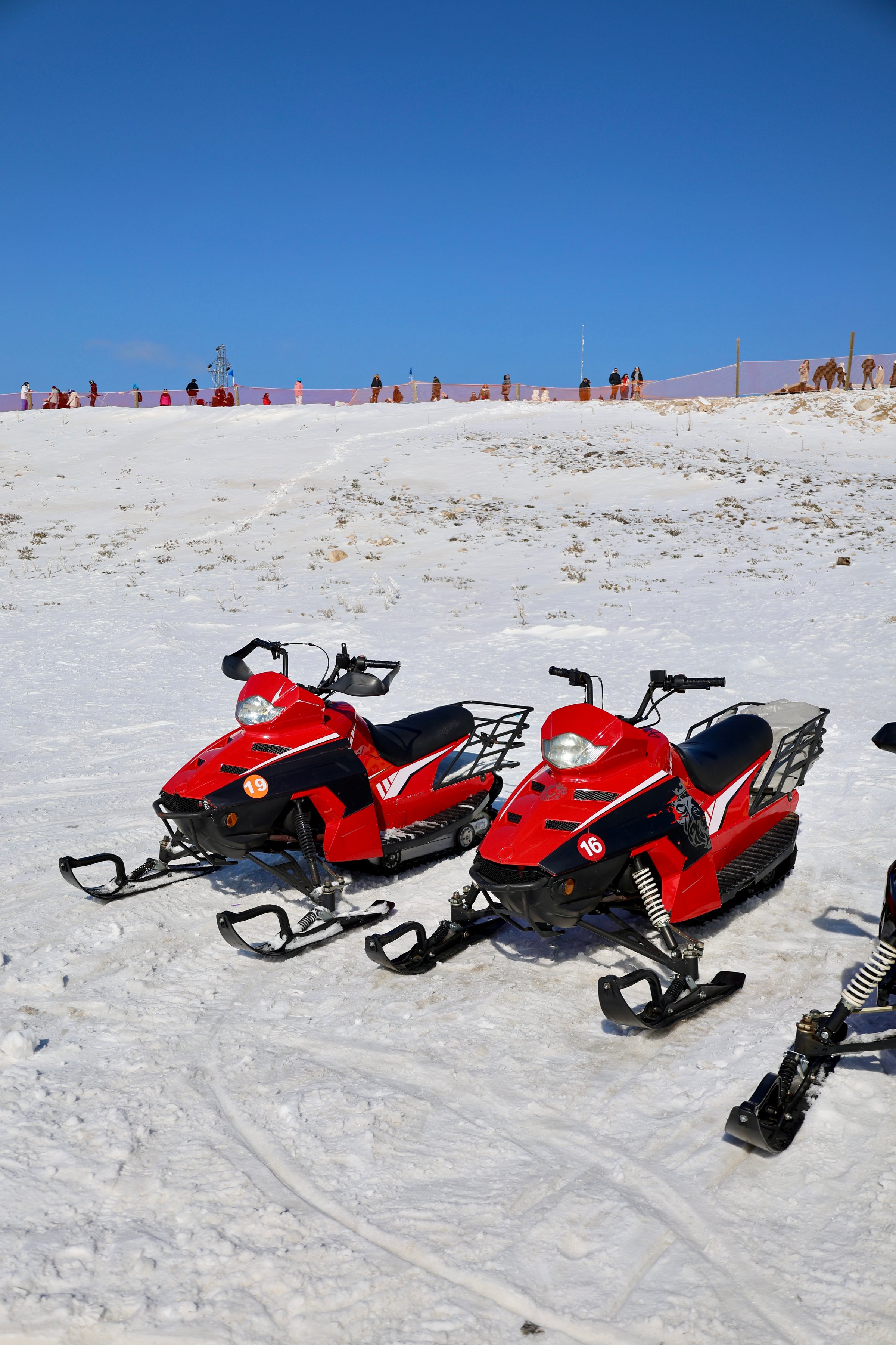Snowmobiles winter landscape. High quality photo