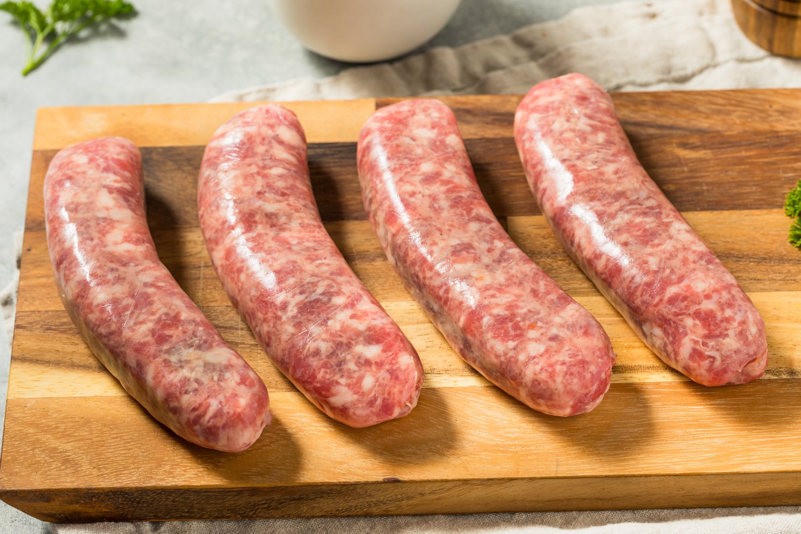 Grass Fed Homemade Raw German Bratwursts Ready to Cook