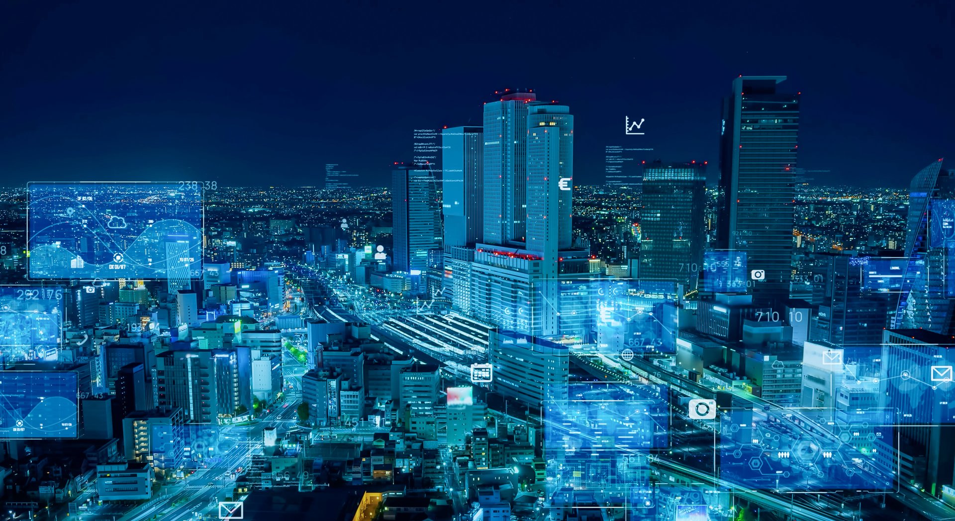 Smart city and communication network concept. Digital transformation.