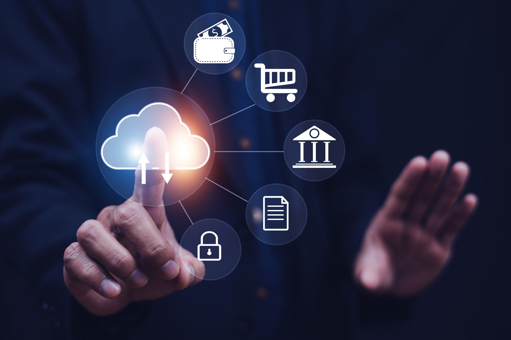 Businessman Scan finger print login cloud computing for document privacy data security