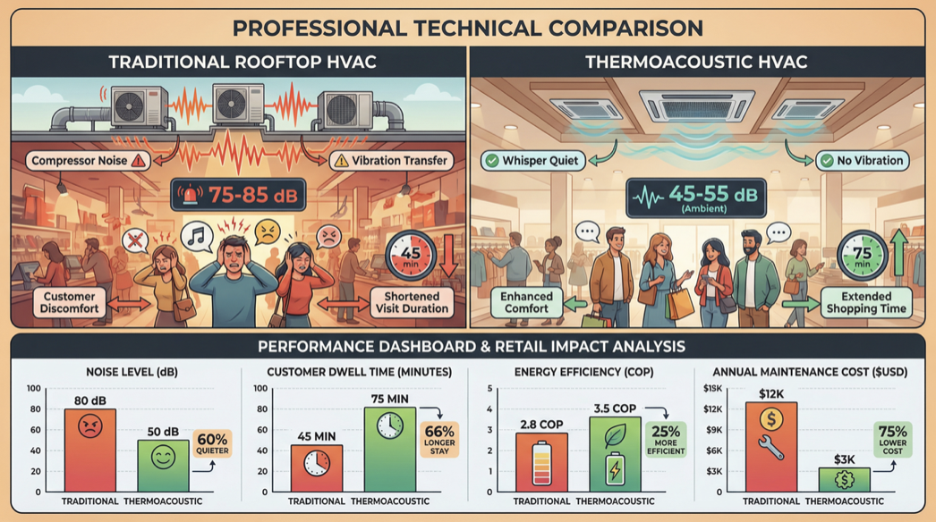 Thermoacoustic HVAC system diagram for commercial retail application