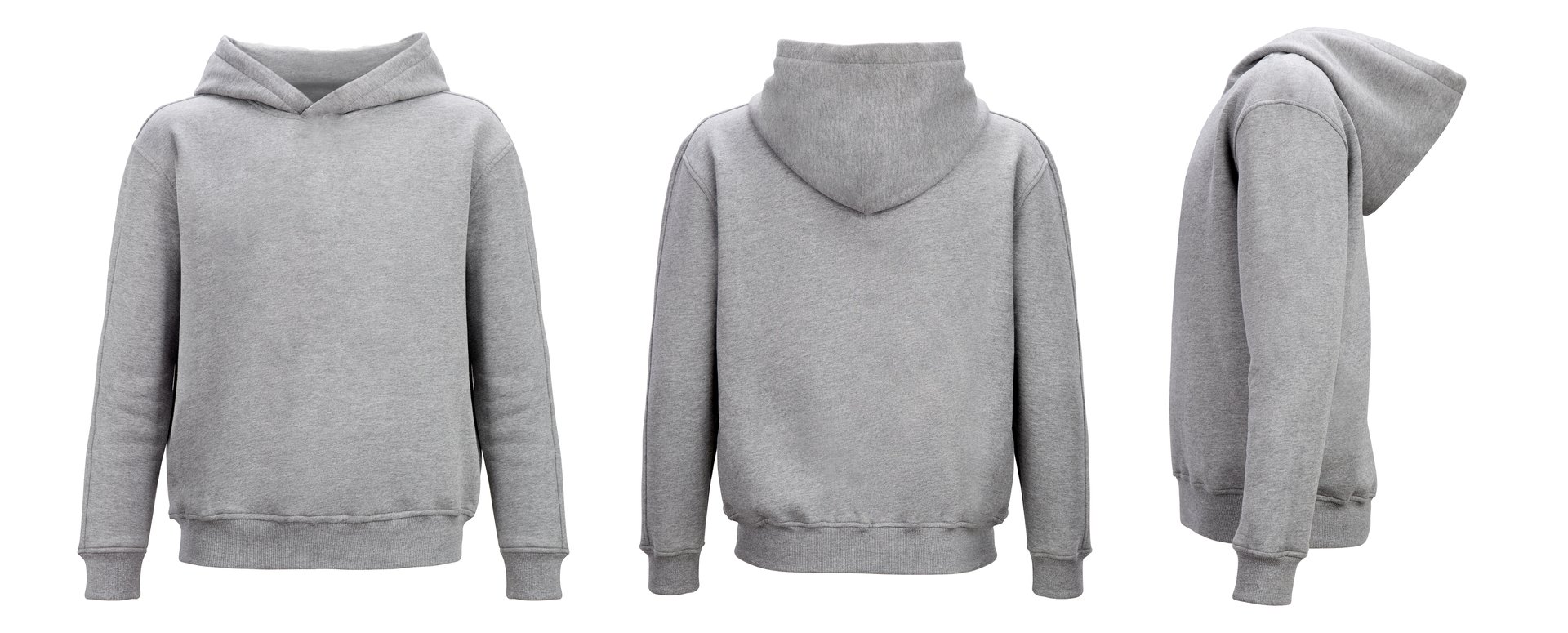 Grey hoodie template. Hoodie sweatshirt long sleeve with clipping path, hoody for design mockup for print, isolated on white background.