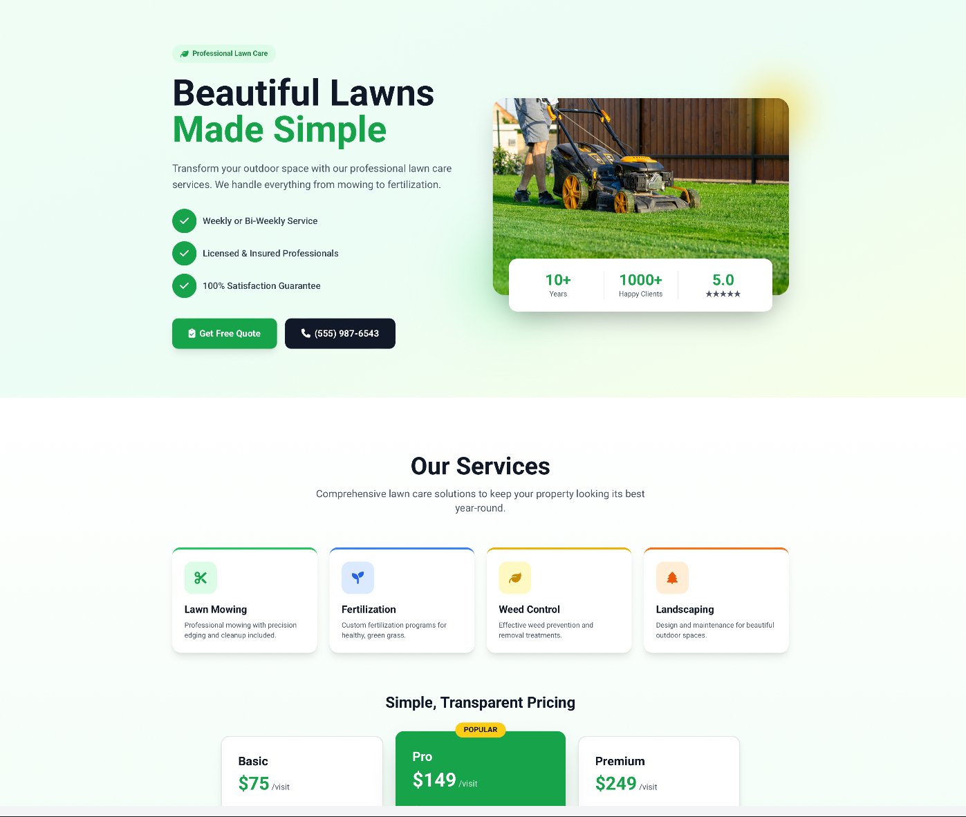 Lawn care company website example