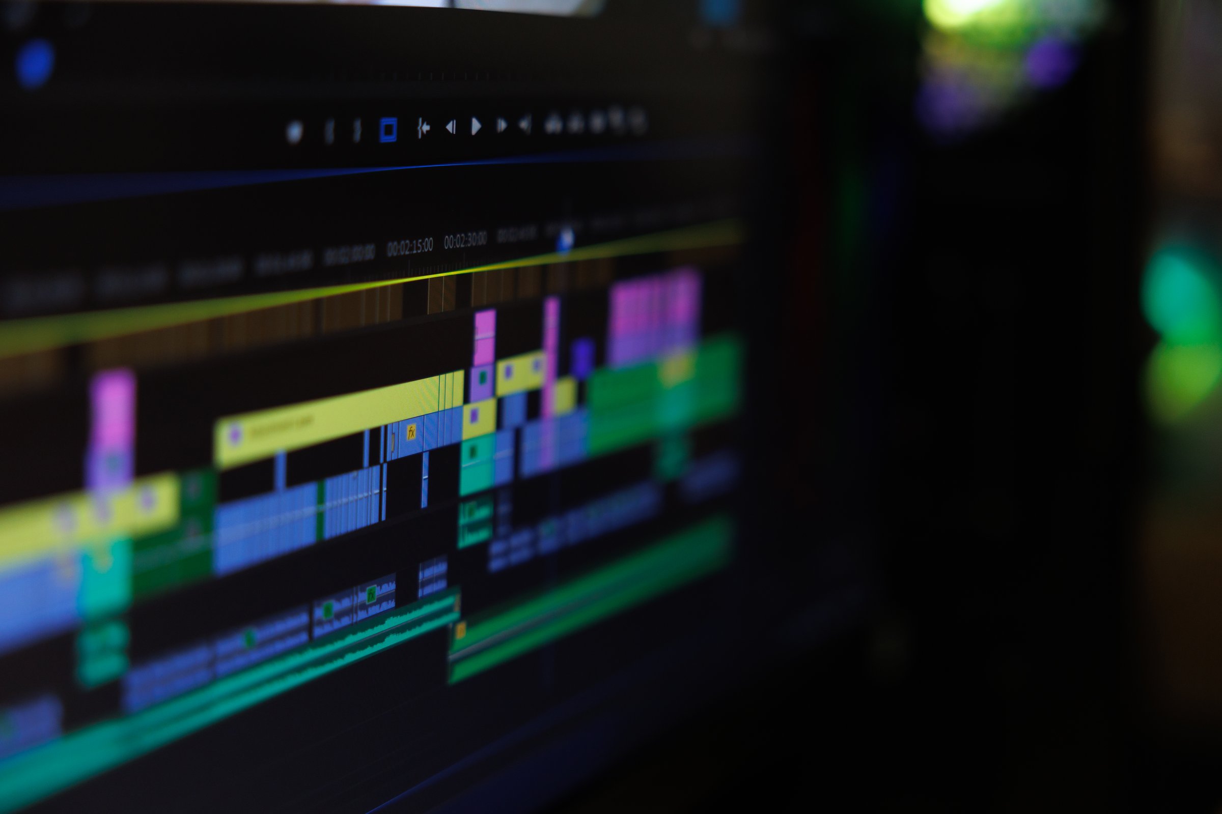 Work in the program for video editing on personal computer or laptop close up. Navigation in a computer program. Cursor movement. Work in the home office.