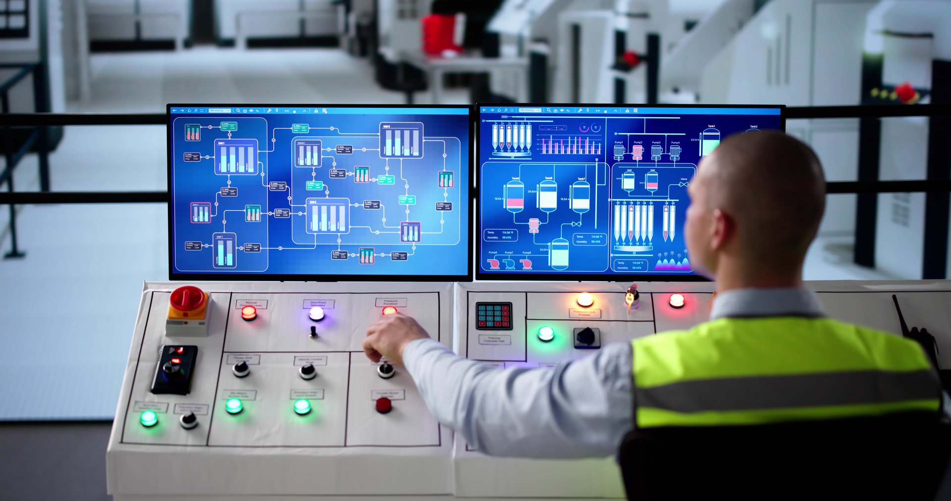 Engineer Operators Using Scada System At Industrial Plant