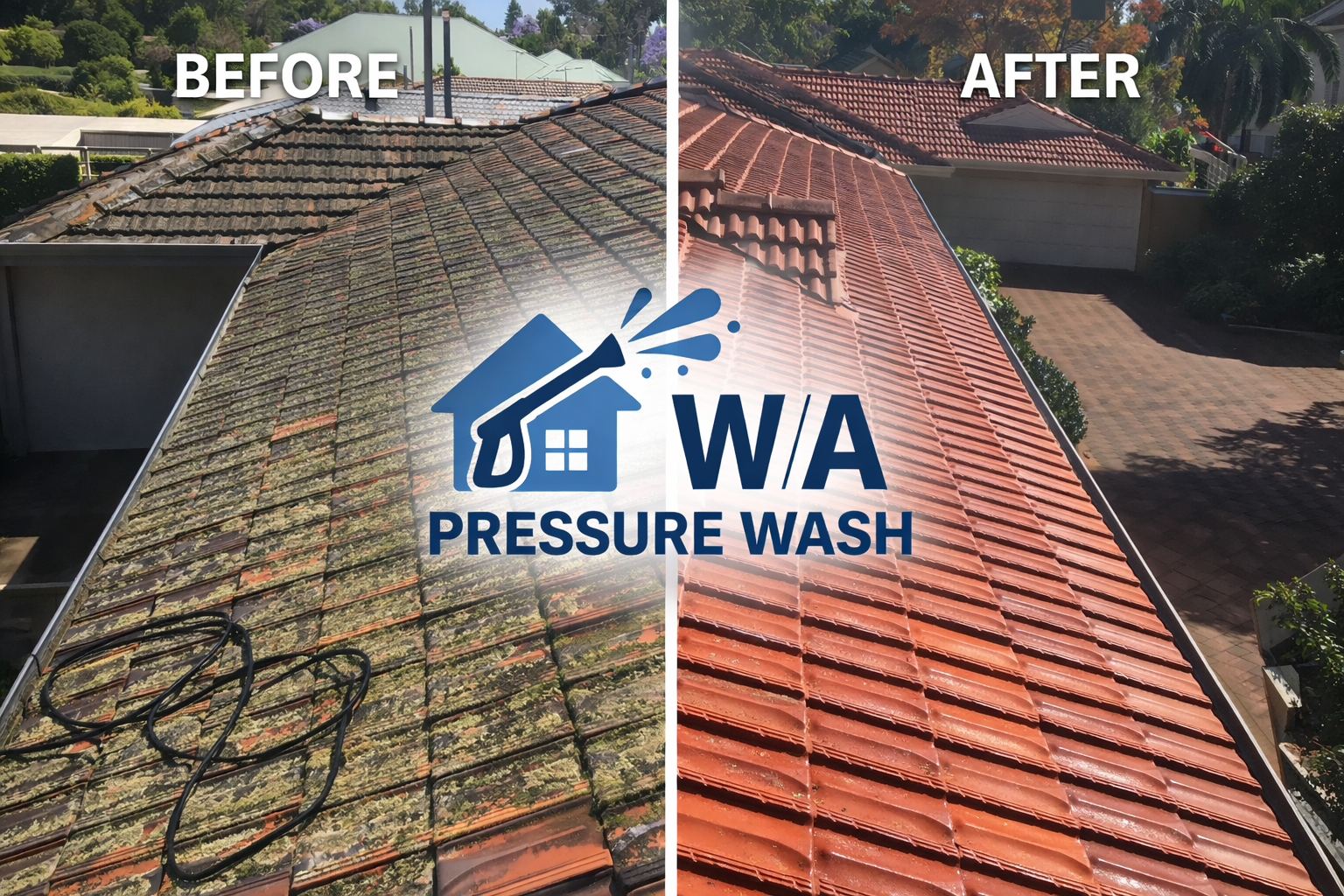 Roof washing before and after results