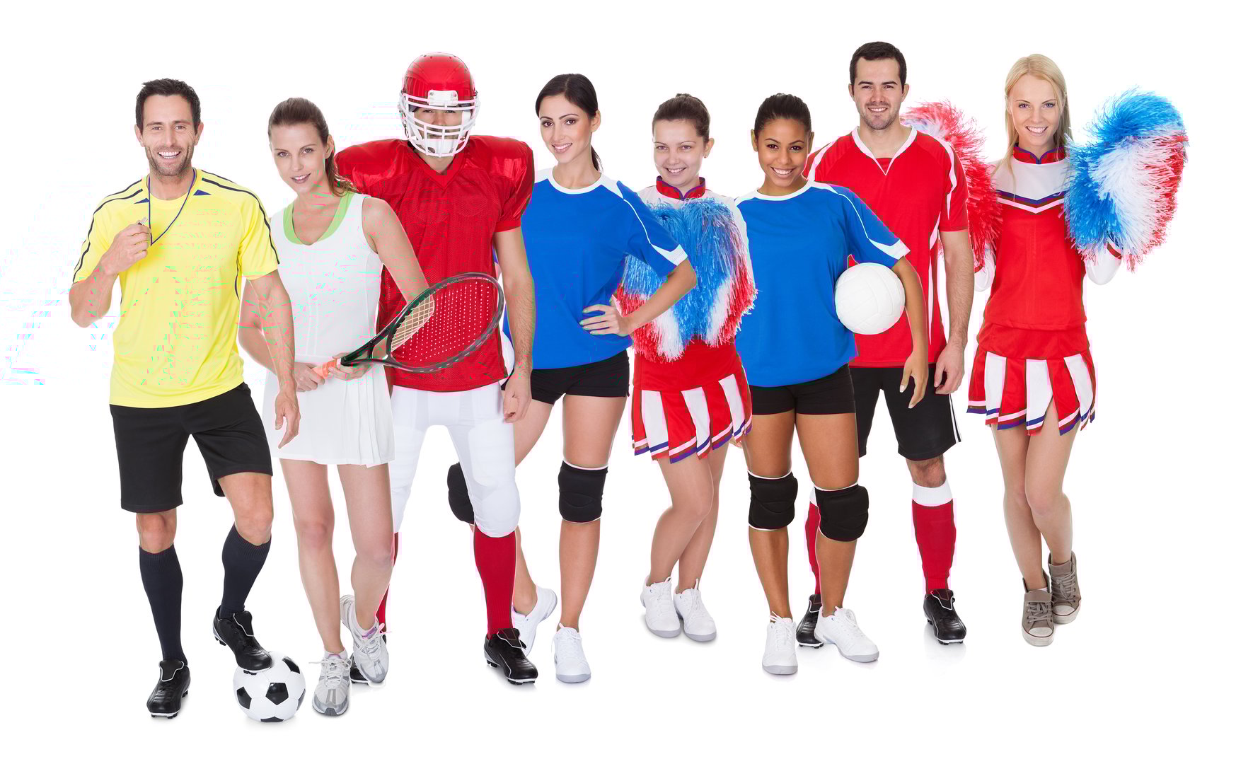 Large group of sports people. Isolated on white