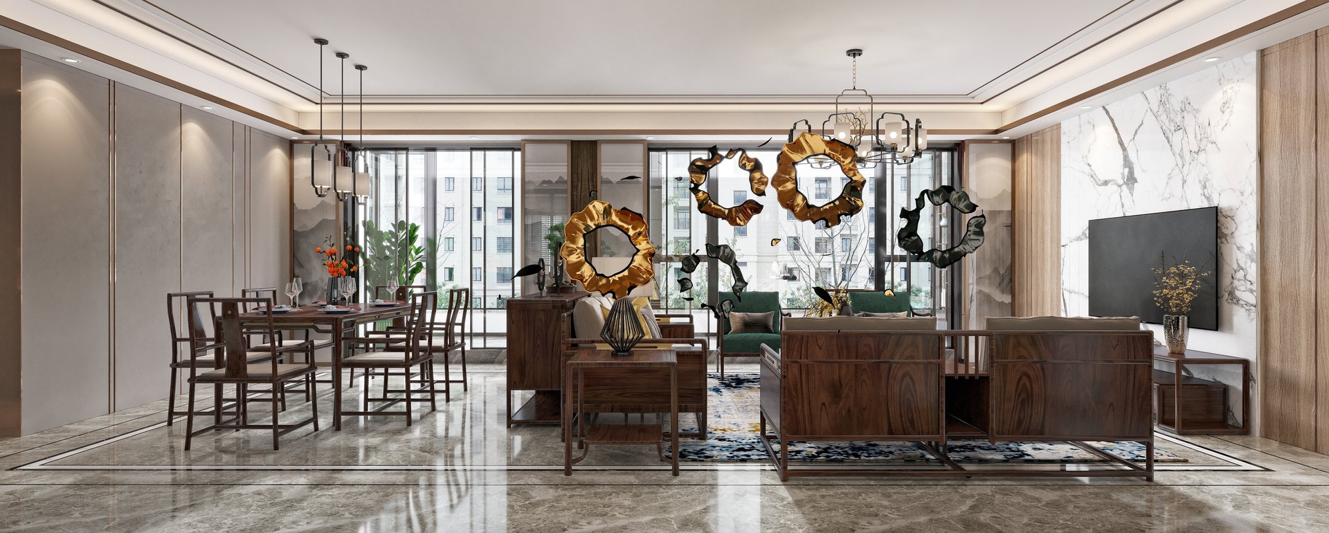 3d render modern living room