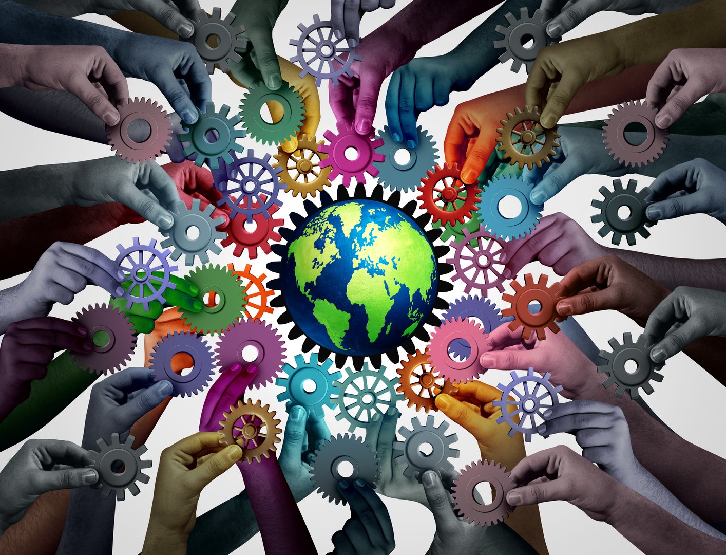 Diverse Global Economy and international community connecting together for the world economy and political stability through globalization supply chain and transatlantic or transpacific trade representing diverse business.