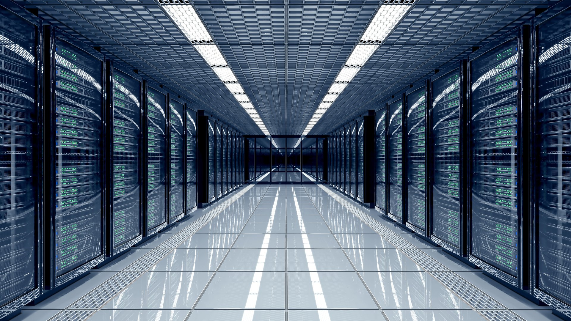 Server room data center with rows of server racks. 3d illustration