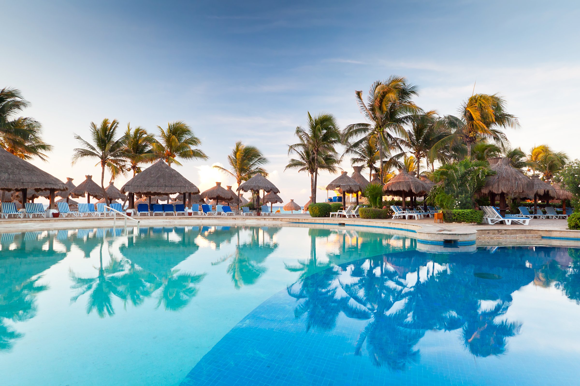 Tropical swimming pool at sunrise in MexicoOther gallerys: