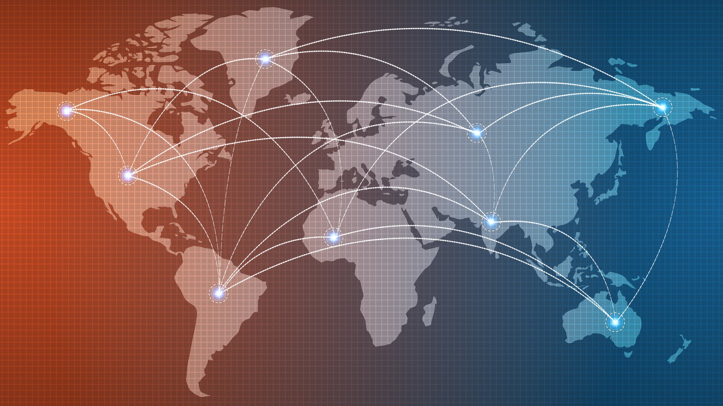 Embark on a visual journey across continents with this mesmerizing stock image. A world map comes alive with a intricate network of interconnected lines, representing the global reach of business and technology. The abstract design captures the essence of modern communication and digital connectivity on a global scale.