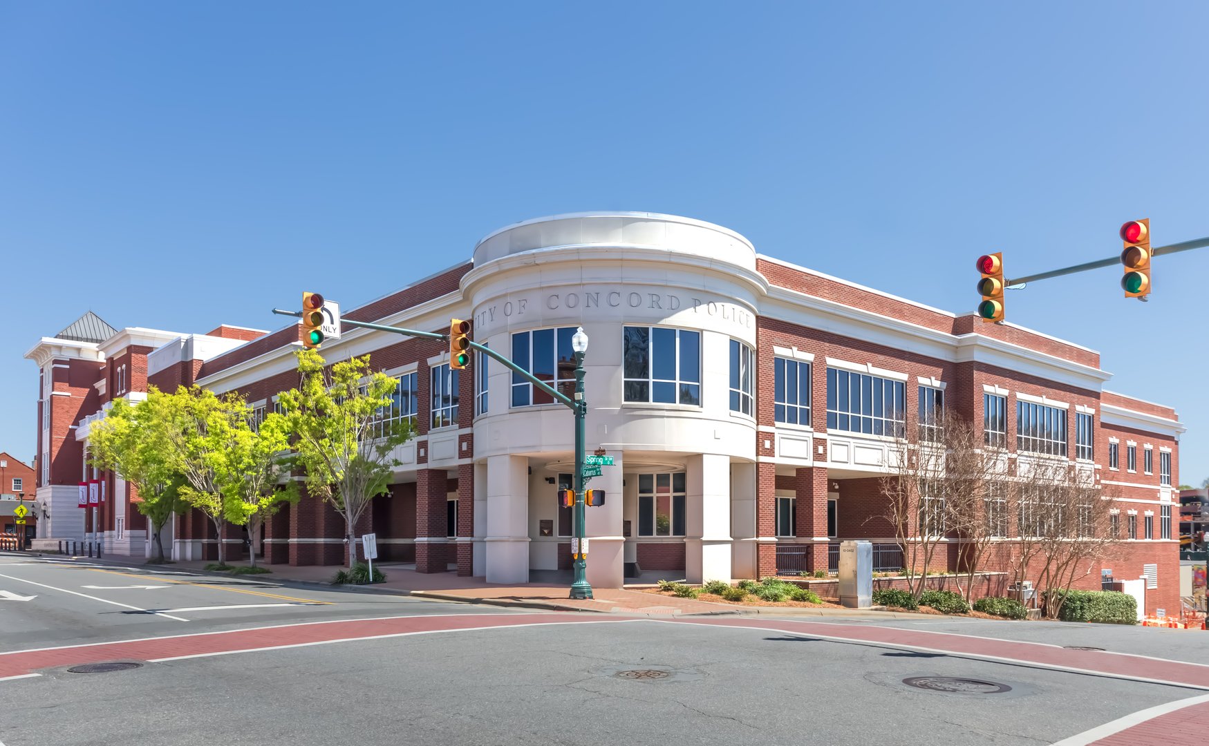 Concord, NC, USA-3 April 2022:Police Headquarters of Concord.  Part of a complex including City Hall (shown in separate image).
