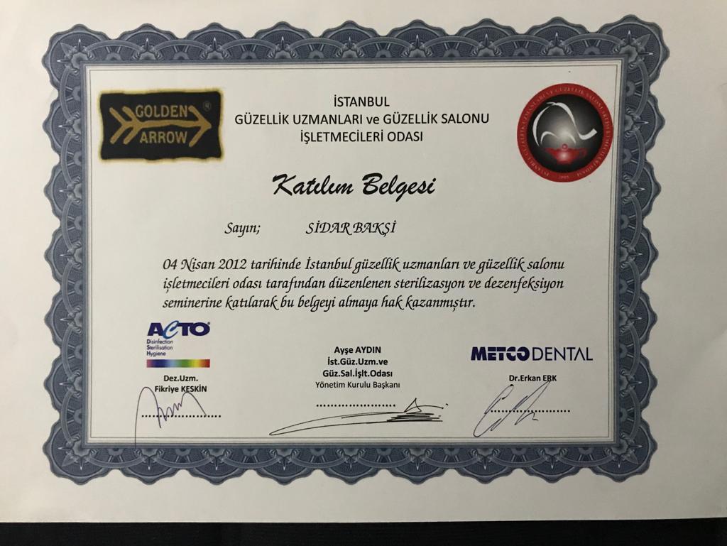 Sterilizasyon ve Dezenfeksiyon Eğitimi Katılım Belgesi - Acto Disinfection Training 2012