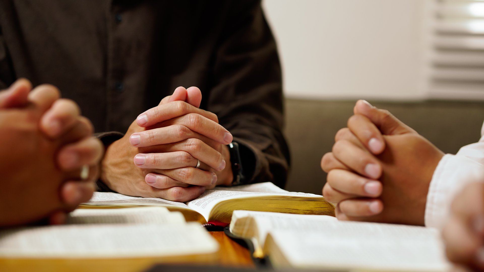 Christian Bible Study Concepts Christian followers are studying the word of God in churches.