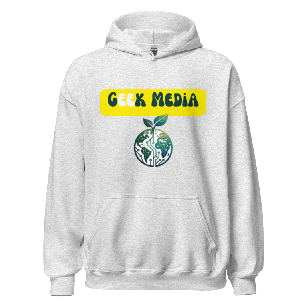 Earthly Geek Media branded hoodie in ash gray