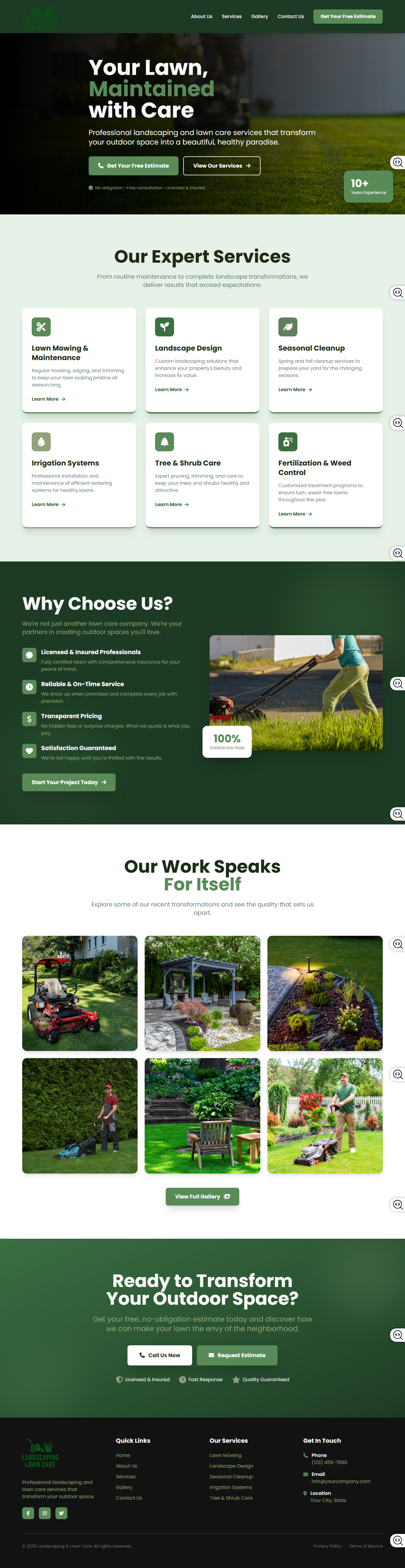 Landscaping lawn care website design - local service business landing page