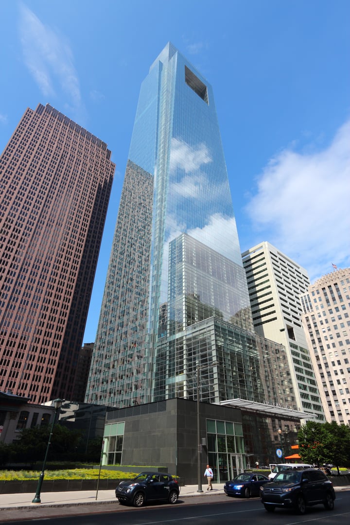 Comcast Center building in Philadelphia. As of 2012 the 297m tall skyscraper is the tallest building in Philadelphia and 15th tallest in the US.