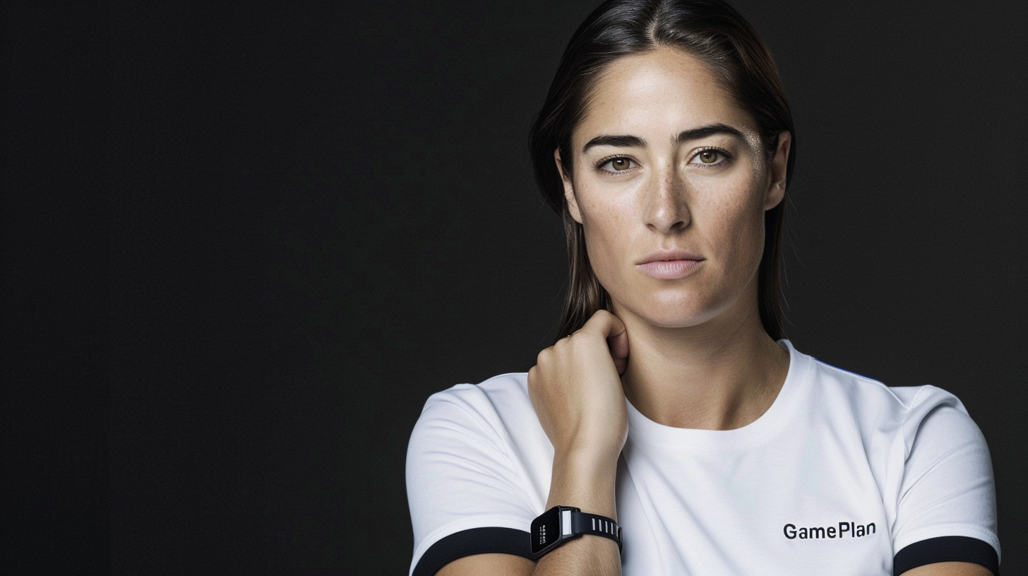 logo black background name white female athlete po