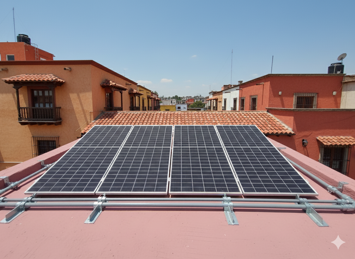 Casa minimalista con instalación de paneles solares
