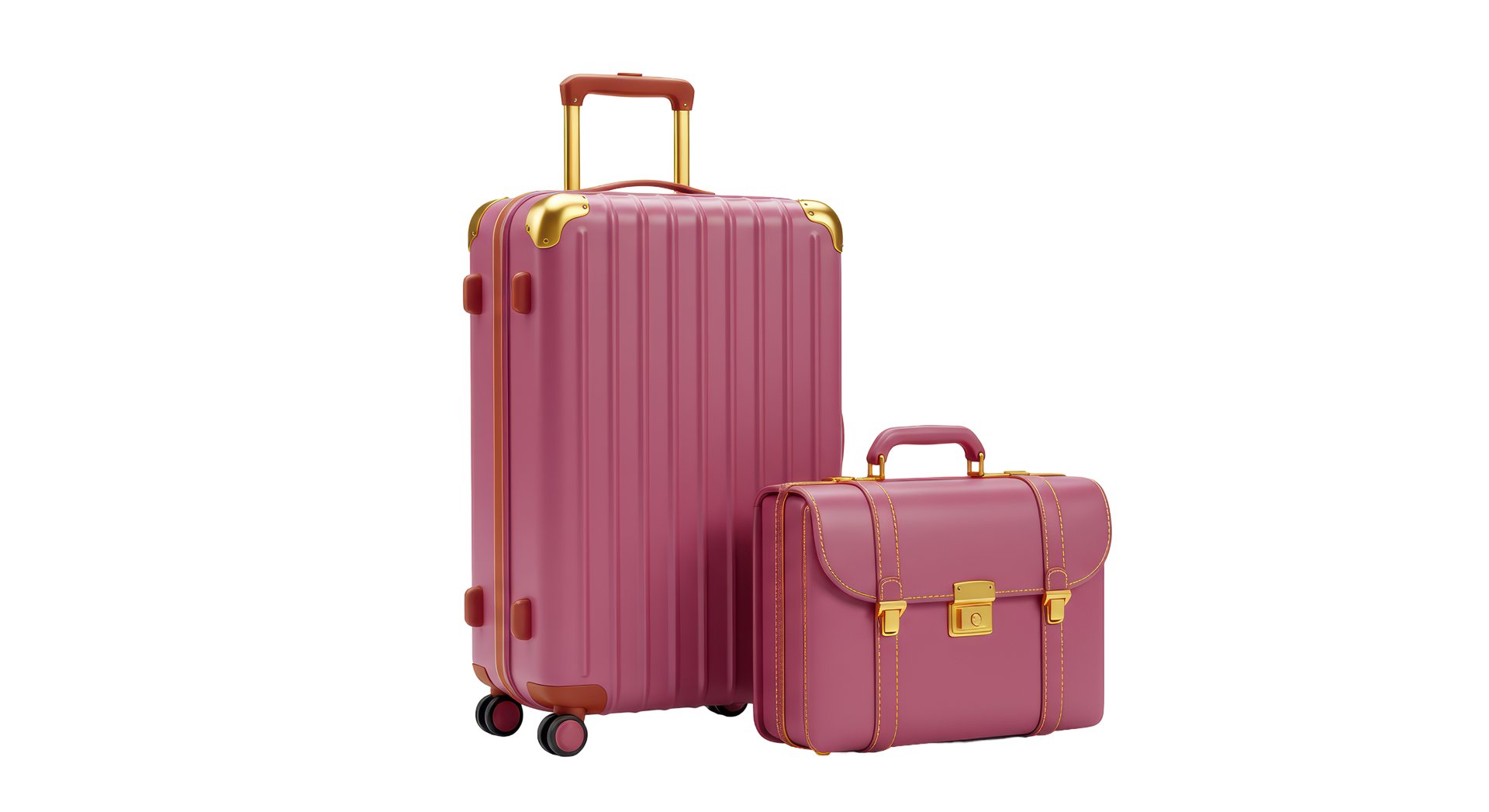 Isolated Pink Luggage Set with Suitcase and Briefcase