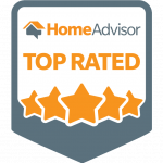 HomeAdvisor Top Rated badge with five orange stars under the logo and text.