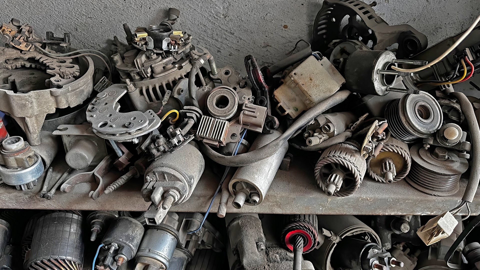 Waste spare parts from a car repair shop