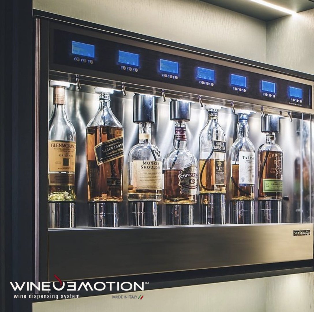 Sistema vino por copa WineEmotion dispensador automático licor contador para mixología, cava, enología, vinotecas, hotelería, restaurantes, eventos con enfriador copas Thrill profesional