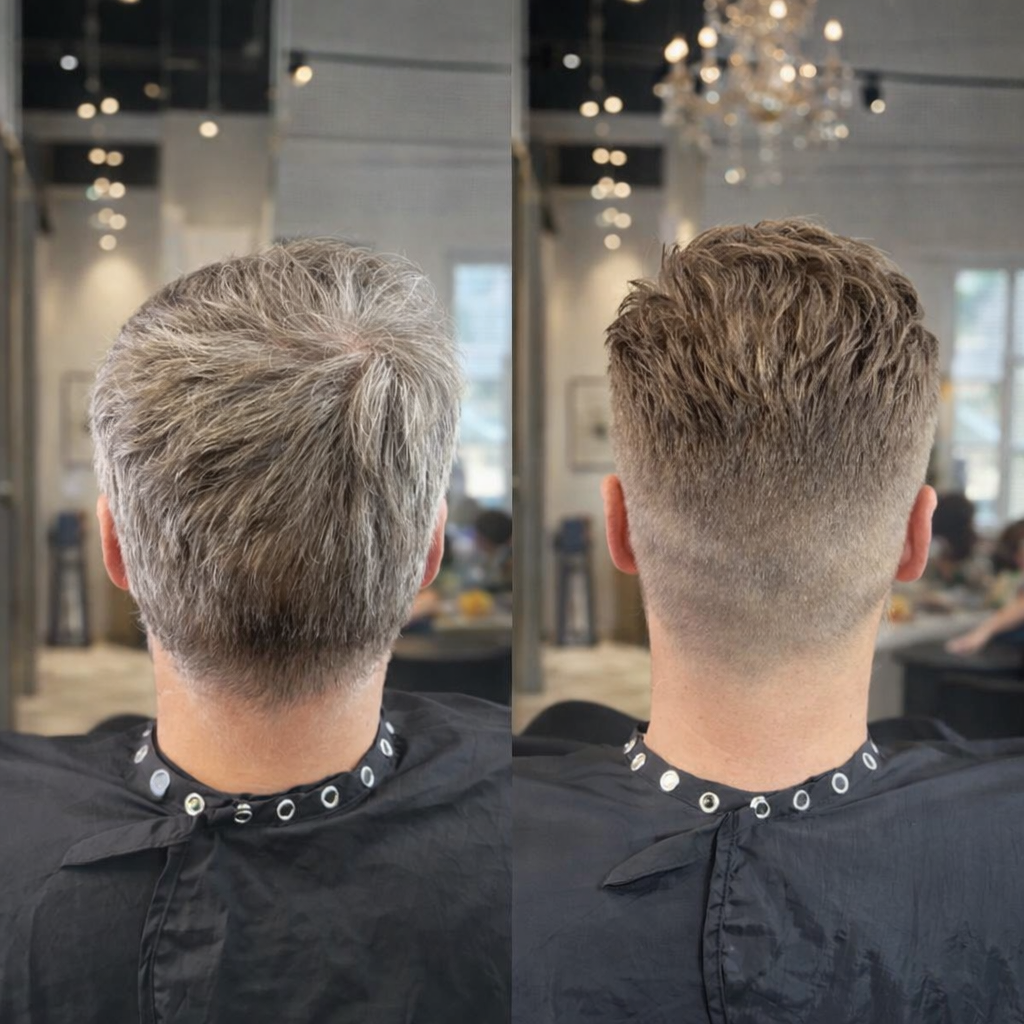 Men's haircut transformation - before and after at The Q Salon Sarasota