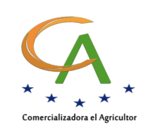 Logo of 'Comercializadora el Agricultor' featuring a stylized orange 'C' and green 'A' with six blue stars below.