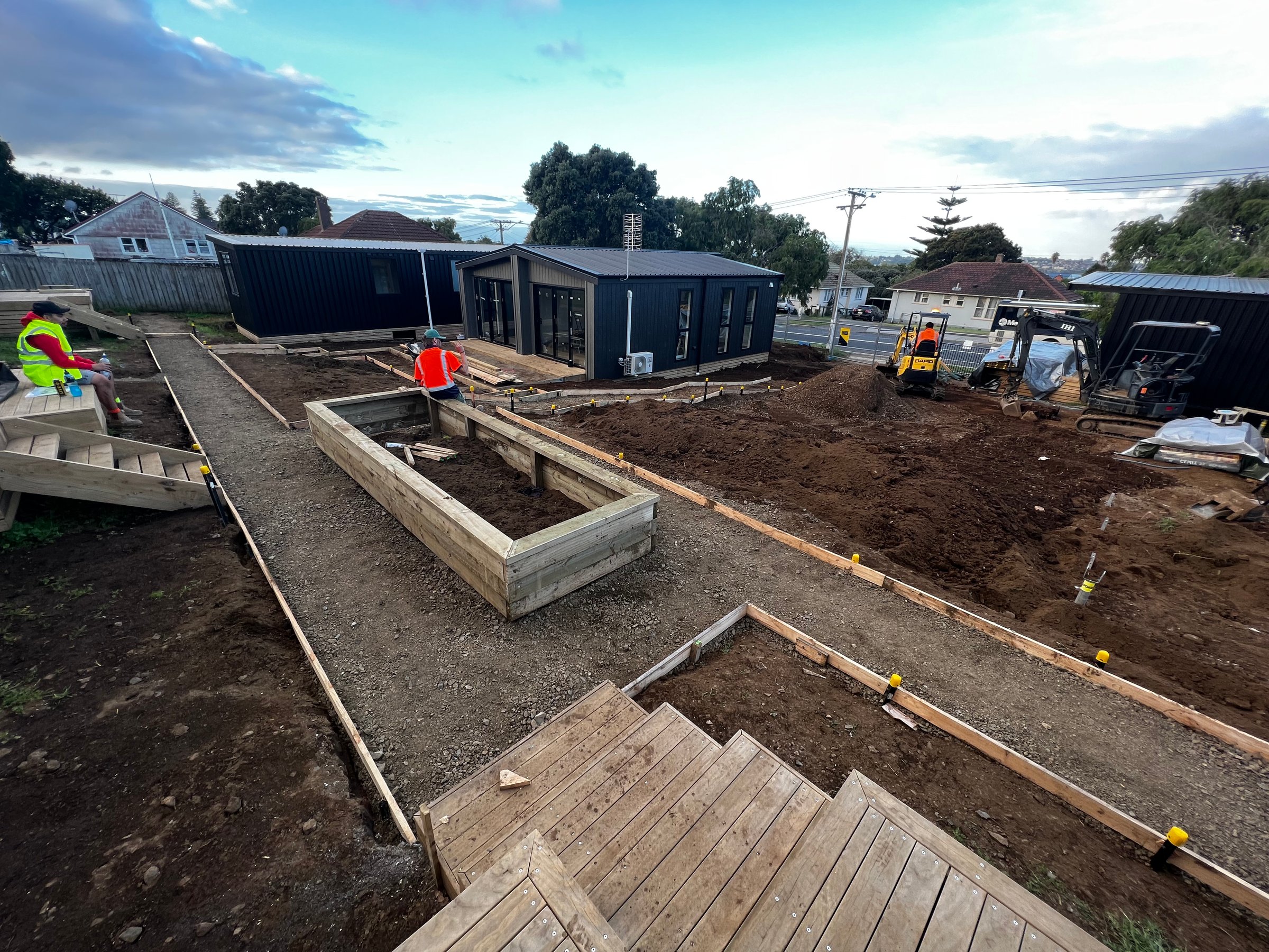 Concrete casting on Reinforcing Bar of floor in industrial Construction site