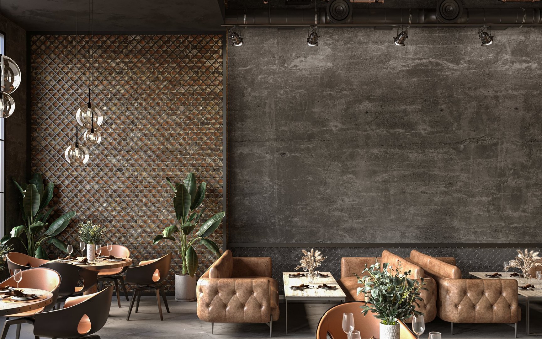 Industrial style of dark interior design