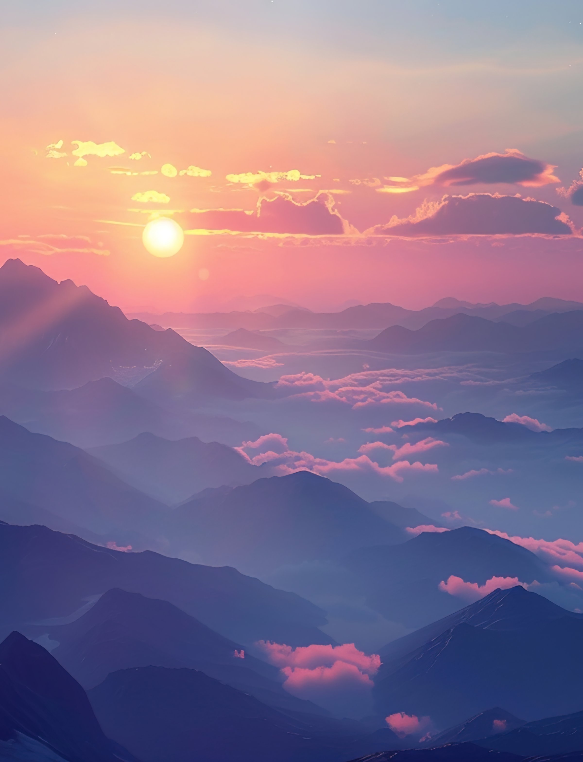 Beautiful scenery, majestic mountain wallpaper, mountain peaks in the sun. Natural scenery