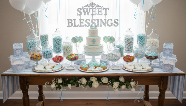 Mesa de dulces bautizo ATM