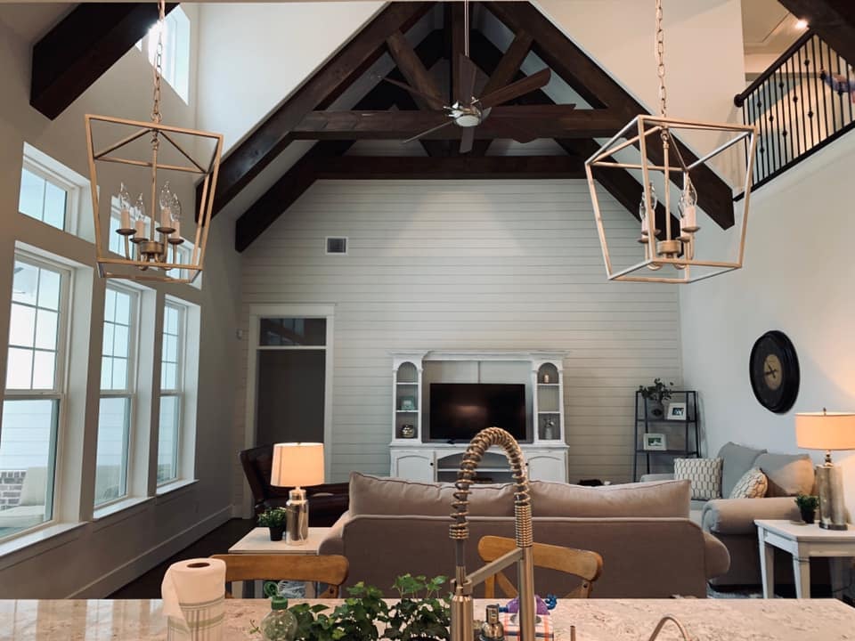 Completed faux beams and ship lap installation