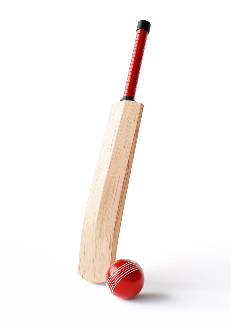 Cricket bat and ball isolated on white background. 3d-rendering