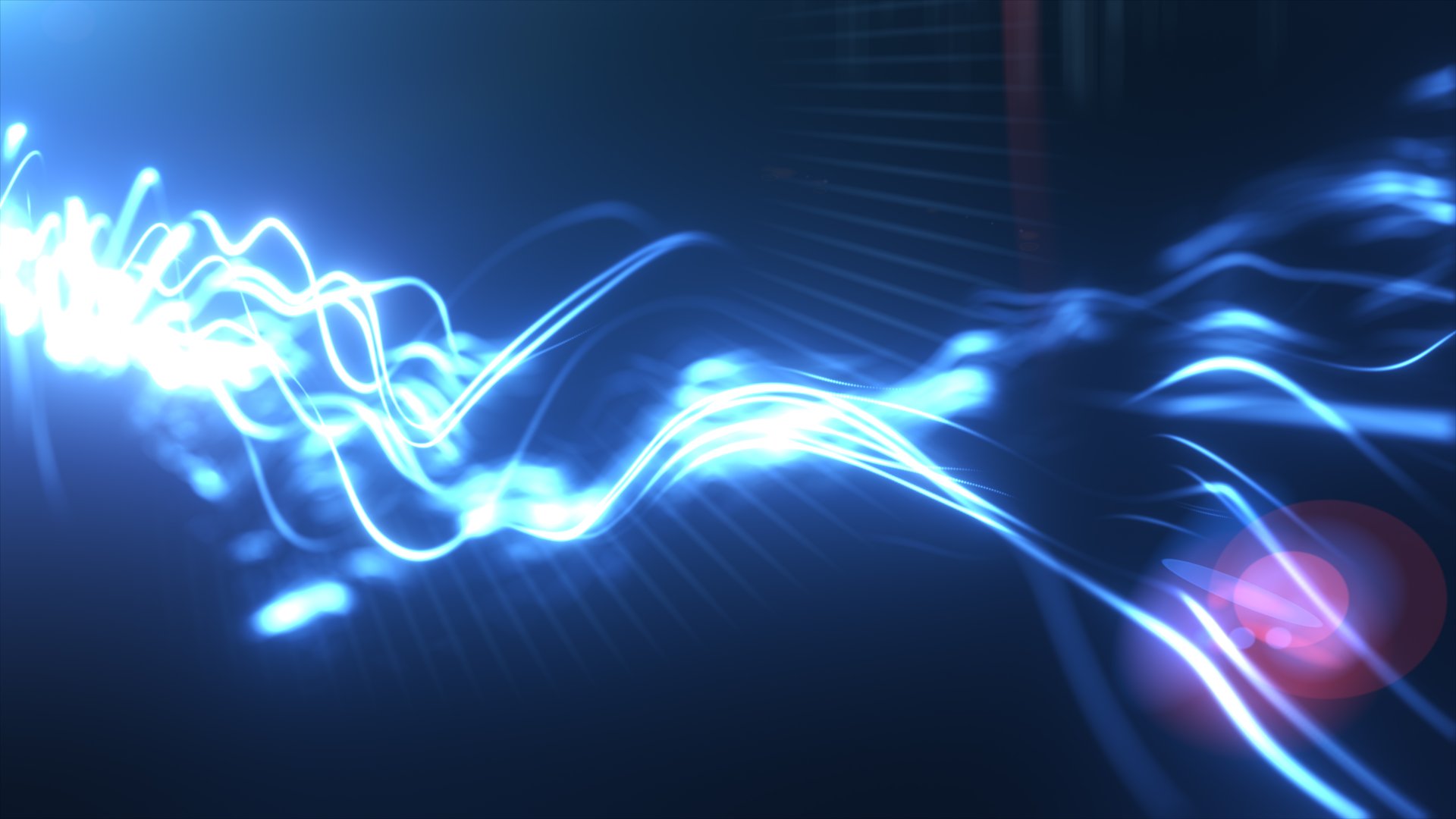 Abstract digital background with flowing blue energy lines, futuristic waves and glowing particles, technology concept.